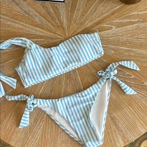 Blue and White Striped Bikini Set